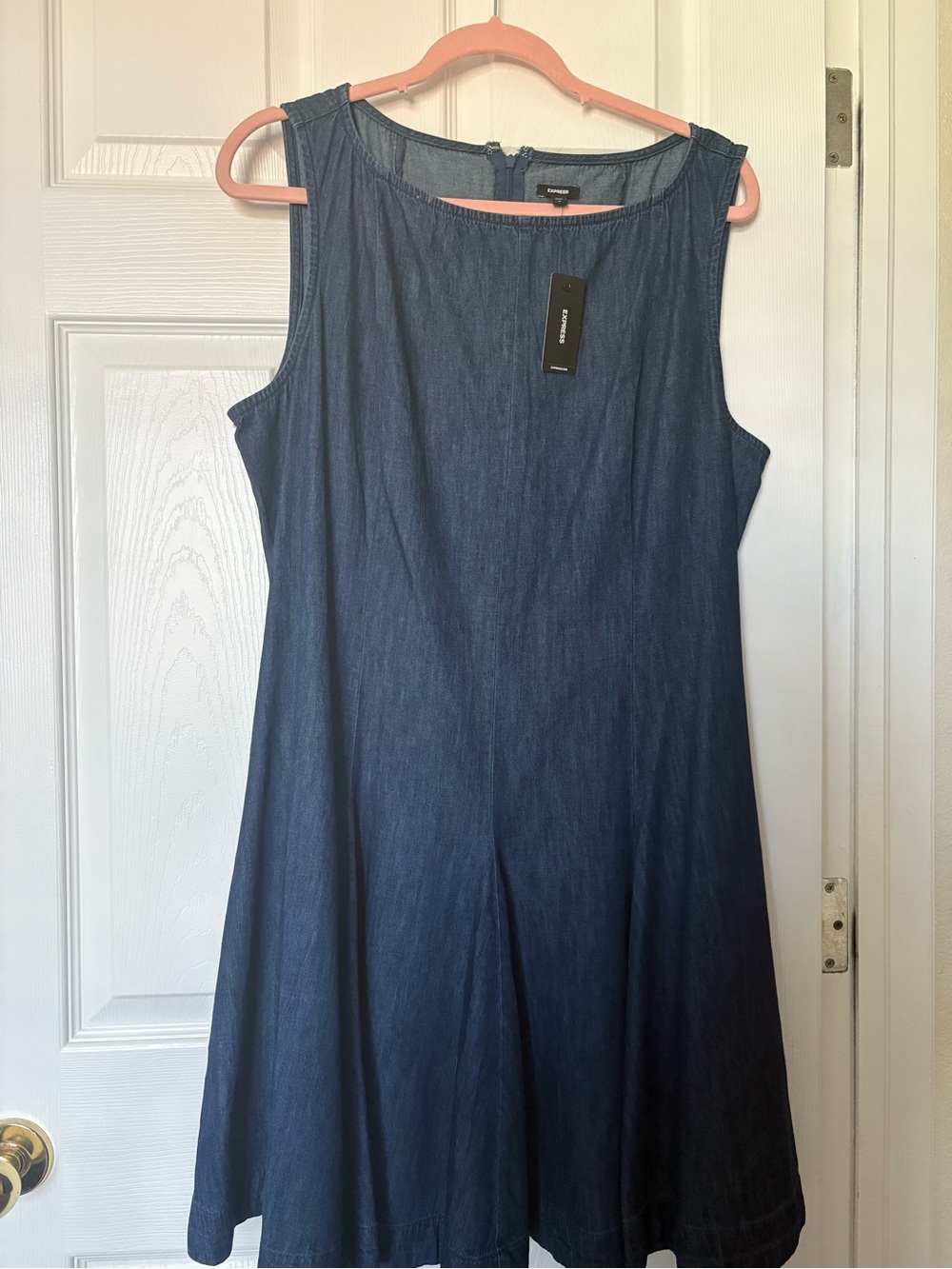 Express Sleeveless Denim A-Line Mini Dress in Dark Blue